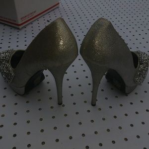 Silver glitter heels with beaded bow